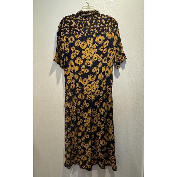 Vintage Carole Little Floral Print Navy Orange Jumpsuit Artsy Cropped Wide Leg - Picture 2 of 8